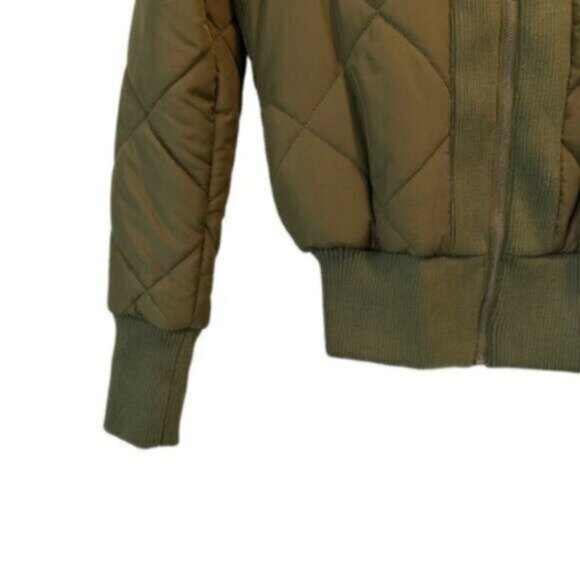 Silence + Noise | Olive Green Zip Front Quilted Bomber Jacket Size XS - Picture 3 of 7